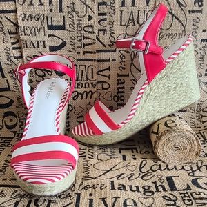 kelly & katie red stripe wedges
